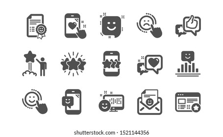 Feedback icons. User Opinion, Customer service and Star Rating. Customer satisfaction classic icon set. Quality set. Vector