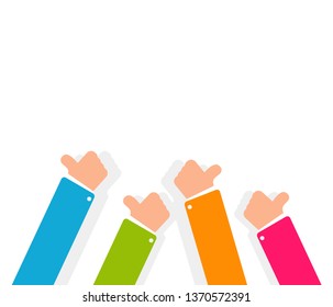 Feedback illustration. Hand with thumb up. Hands in fllat style. Vector illustration