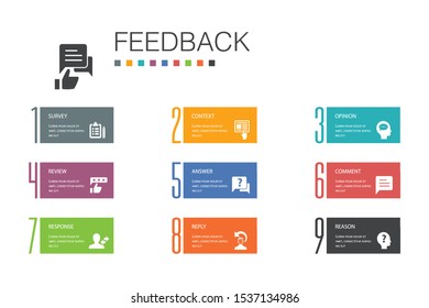 feedback Infographic 10 option line concept.survey, opinion, comment, response simple icons