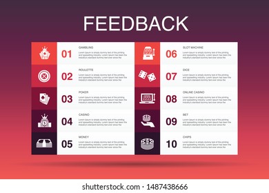 feedback Infographic 10 option template. survey, opinion, comment, response simple icons