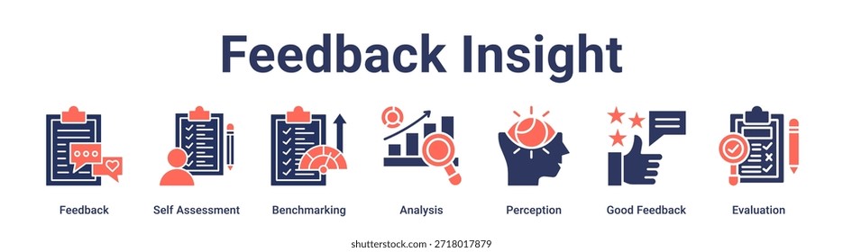Concepto de Ilustración vectorial de ícono de Web de Anuncio de Comentarios Insight para educación con ícono de Comentarios, autoevaluación, evaluación comparativa, análisis, percepción, buen Comentarios.