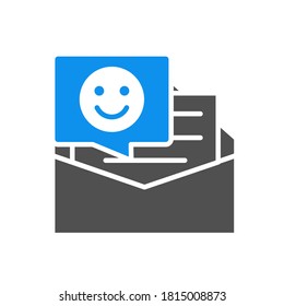Carta de retroalimentación con un icono de color de cara sonriente feliz. Satisfacción del cliente, símbolo del cliente feliz