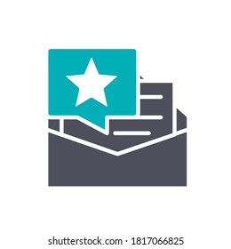 Feedback letter with star colored icon. Client satisfaction, happy customer, positive review symbol