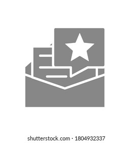 Feedback letter with star grey icon. Client satisfaction, happy customer, positive review symbol