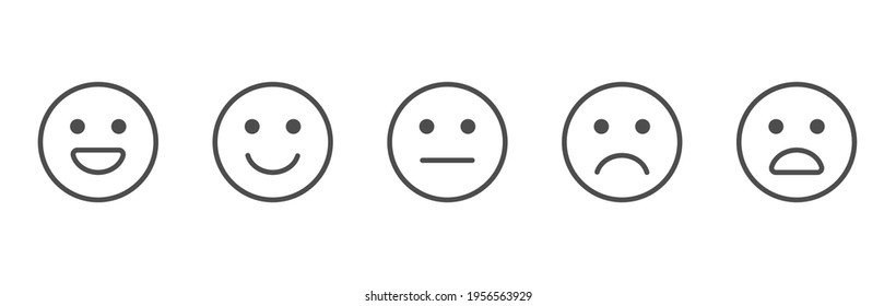 Feedback line art icons set. Review emoji reaction. Survey concept. Satisfaction scale. Business service. Consumer opinion. Customer design elements. Communication banner. Vector illustration.