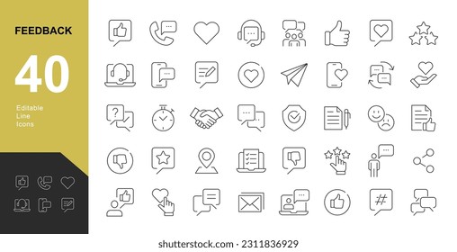 Feedback Line Editable Icons set. Vector illustration in modern thin line style of communication icons: messages, calls, rating, bubbles. Pictograms and infographics for mobile apps