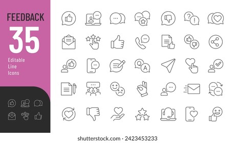 Feedback Line Editable Icons set. Vector illustration in modern thin line style of communication icons: messages, calls, rating, bubbles. Pictograms and infographics for mobile apps