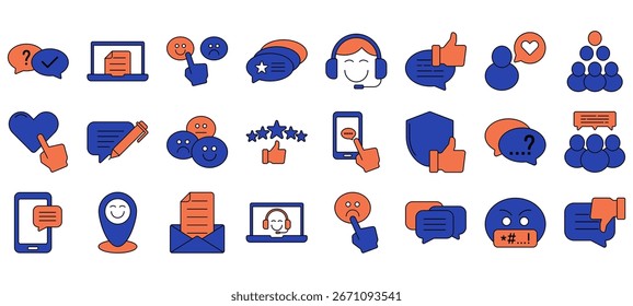 Conjunto de iconos editables de línea de Comentarios. Ilustración vectorial en iconos modernos de estilo de línea delgada aislados sobre fondo transparente.	
