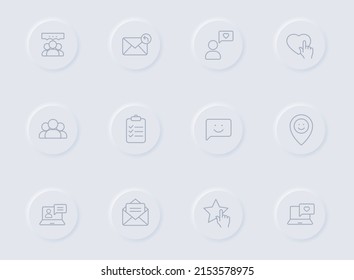 Graue Rückkopplungssymbole auf runden Gummiknöpfen. Feedback-Icon-Set für Web, mobile Apps, i-Design und Promo-Polygrafie
