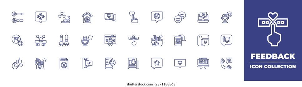 Feedback line icon collection. Editable stroke. Vector illustration. Containing accountable, review, customer, rating, like, chat, customer satisfaction, stars, satisfied, report, evaluate, magnet.