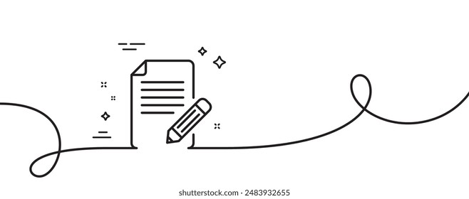 Feedback line icon. Continuous one line with curl. Page with pencil sign. Copywriting symbol. Article single outline ribbon. Loop curve pattern. Vector