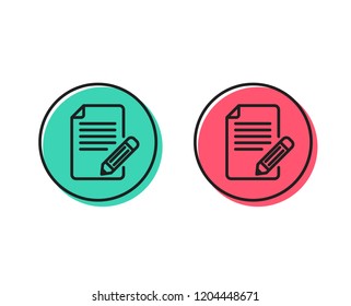 Feedback line icon. Page with pencil sign. Copywriting symbol. Positive and negative circle buttons concept. Good or bad symbols. Article Vector