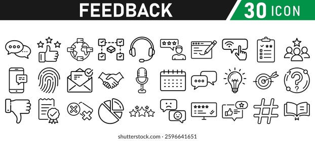 Feedback Line Icon Set. Contains Testimonial, Survey, Questionnaire, Satisfaction, Comment, Performance. Icons Illustration