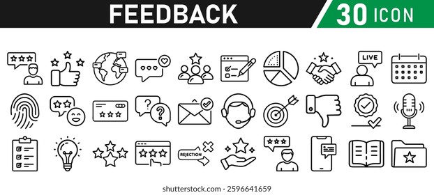 Feedback Line Icon Set. Contains Testimonial, Survey, Questionnaire, Satisfaction, Comment, Performance. Icons Illustration