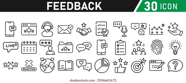 Feedback Line Icon Set. Contains Testimonial, Survey, Questionnaire, Satisfaction, Comment, Performance. Icons Illustration