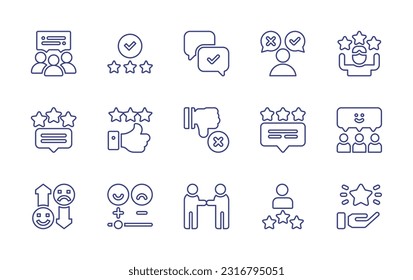 Feedback line icon set. Editable stroke. Vector illustration. Containing feedback, rating, review, decline, happy, reviews, satisfied, friendship, satisfaction, star.