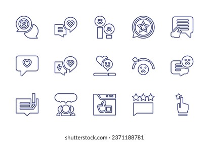 Feedback line icon set. Editable stroke. Vector illustration. Containing bad review, chat, review, best customer experience, feed back, engagement, satisfaction, unsatisfied, comment, feedback.