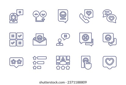 Feedback line icon set. Editable stroke. Vector illustration. Containing feedback, love message, satisfaction, solution, kindness, bad review, love, review, disagree, rating, quality, complaint.