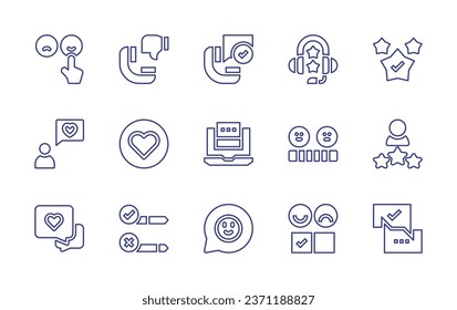 Feedback line icon set. Editable stroke. Vector illustration. Containing feedback, quality control, good review, choice, rating, call, love, chat box, customer satisfaction.