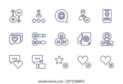 Feedback line icon set. Editable stroke. Vector illustration. Containing customer satisfaction, user, message, like, review, dislike, comment, rating.