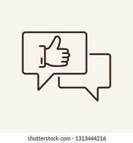 Feedback line icon. Two chats with thumbs up emoticon on white background. IT support. Vector illustration can be used for topics like modern life, connection, contact