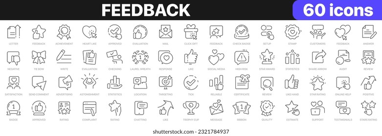 Feedback line icons collection. Evaluation, rating, support, service, like icons. UI icon set. Thin outline icons pack. Vector illustration EPS10