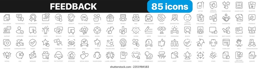 Feedback line icons collection. Evaluation, rating, support, service, like icons. UI icon set. Thin outline icons pack. Vector illustration EPS10