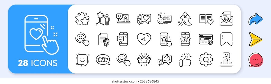 Feedback line icons. Interest rate, AI generate, Inflation icons. Set of User Opinion, Customer service and Star Rating icons. Testimonial, Positive negative emotion, Customer satisfaction. Vector