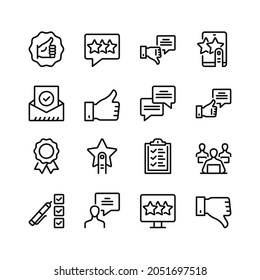 Feedback line icons. Set of outline symbols, simple graphic elements, modern linear style black pictograms collection. Vector line icons set