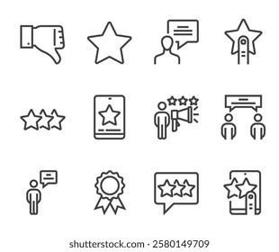 Feedback line icons. Set of outline symbols, simple graphic elements, modern linear style black pictograms collection. Vector line icons set