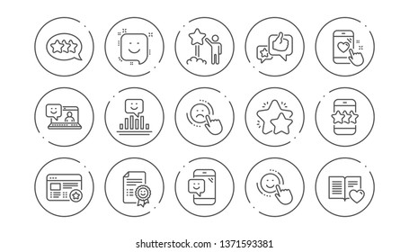 Iconos de línea de votos. Opinión del usuario, servicio al cliente y calificación de estrellas. Conjunto de iconos lineales de satisfacción del cliente. Botones de línea con icono. Trazo editable. Vector
