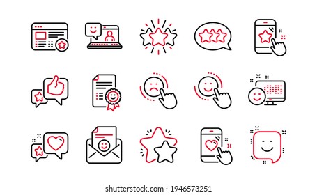 Feedback line icons. User Opinion, Customer service and Star Rating. Customer satisfaction linear icon set. Linear set. Quality line set. Vector