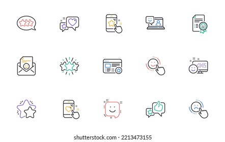 Feedback line icons. User Opinion, Customer service and Star Rating. Customer satisfaction linear icon set. Bicolor outline web elements. Vector
