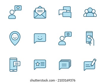 feedback line vector icons in two colors isolated on white background. feedback blue outline icon set for web design, ui, mobile apps and print