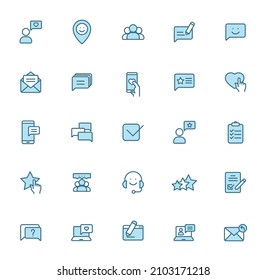 feedback line vector icons in two colors isolated on white background. feedback blue icon set for web design, ui, mobile apps, print polygraphy and promo advertising business