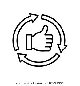 Feedback loop icon with thumbs up and arrow
