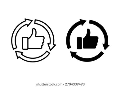 Icono de bucle de Comentarios con pulgares hacia arriba y flecha. Como el ícono del Vector. Icono de Vector para Comentarios