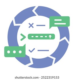 Icono de integración de Bucle de Comentarios. Representación de sistemas de Comentarios de IA. Mejora continua. Integración del Comentarios del sistema. Bucle de Comentarios de usuario. Vector Icono editable.