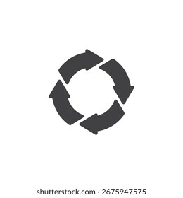 Feedback Loop solid icon with circular arrows and nodes. Simple glyph vector icon; a continuous sign and symbol for iteration, improvement, and process flow.