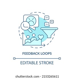 Feedback loops turquoise concept icon. Complaints and suggestions. Customer needs abstract idea thin line illustration. Isolated outline drawing. Editable stroke. Arial, Myriad Pro-Bold fonts used