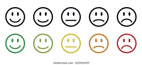 Feedback Mood Icons Set - Flat Vector Illustrations Isolated On White Background