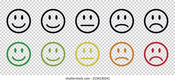 Feedback Mood Icons Set - Flat Vector Illustrations Isolated On Transparent Background