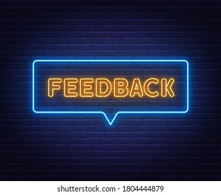 Feedback neon sign in speech bubble frame.
