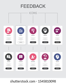 feedback nfographic 10 steps UI design.survey, opinion, comment, response simple icons