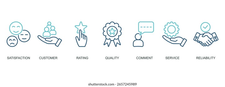 cor da estrutura de tópicos dos comentários ícone da bandeira da satisfação, cliente, classificação, qualidade, comentário, serviço, confiabilidade