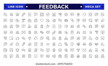 Feedback Outline Icon Collection. Thin Line Set contains such Icons as Rating, Testimonials, Quick Response, Satisfaction and more. Simple icon set.
