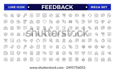 Feedback Outline Icon Collection. Thin Line Set contains such Icons as Rating, Testimonials, Quick Response, Satisfaction and more. Simple icon set.
