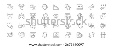Feedback outline icon set. Feedback, reviews, ratings, and user responses symbols. Icons for apps, websites, customer support, surveys, and UI UX projects. Vector illustration