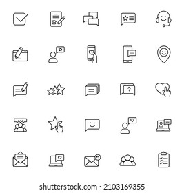 feedback outline vector icons isolated on white background. feedback icon set for web and ui design, mobile apps, print polygraphy and promo advertising business