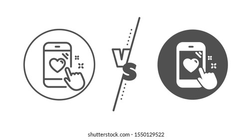 Feedback phone sign. Versus concept. Heart rating line icon. Customer satisfaction symbol. Line vs classic heart rating icon. Vector